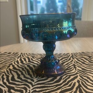 Vintage Iridescent Blue Carnival Glass Compote